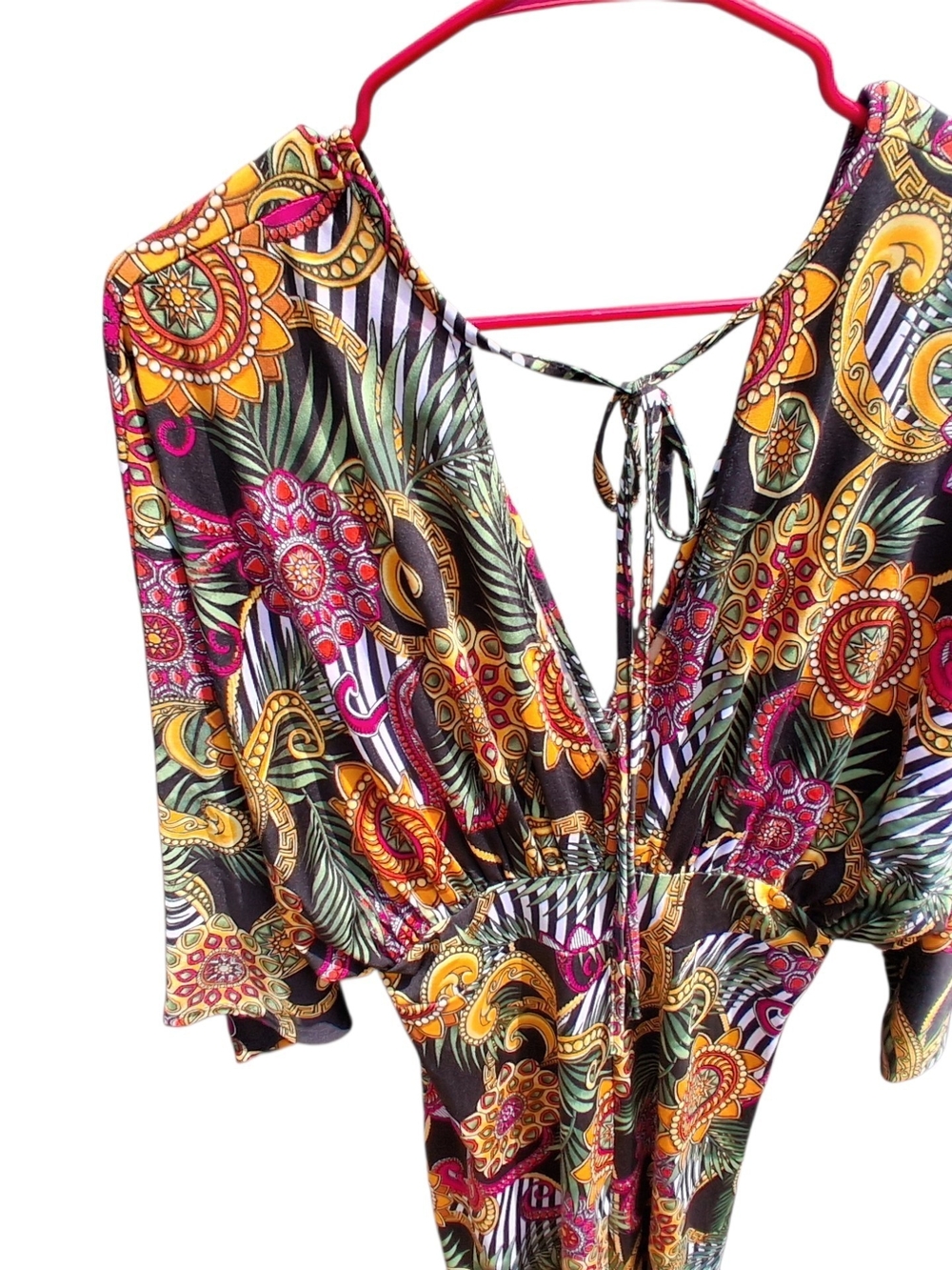 Touch Me Floral Multi-Color Maxi Dress with V-Neck and Tie Waist Woman's - Picture 8 of 11